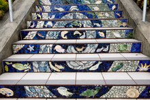 A closer look at the stairs The 16th Avenue Tiled Steps Project, a neighborhood effort to create a mosaic running up the risers of the 163 steps located at 16th and Moraga. San Francisco, California LCCN2013630022.tif
