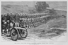 The Zulu War, the Naval Brigade landed from HMS Active, at the Lower Tugela Drift. The Graphic 1879 The Zulu War, the Naval Brigade landed from HMS 'Active', a Sketch at the Lower Tugela Drift - The Graphic 1879.jpg