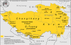 Čhangthang na mapě historického Tibetu