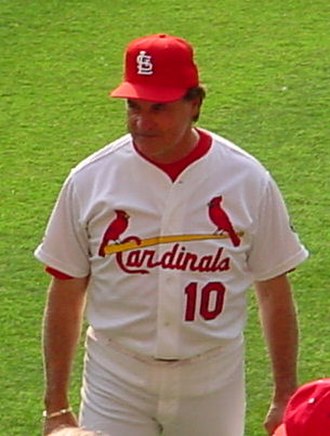 Tony La Russa on the outfield warning track at Busch Stadium on June 29, 2002.