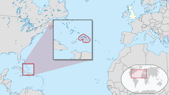 Location of Turks and Caicos Islands (circled in red)