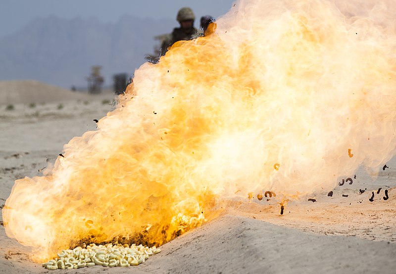 File:U.S. Department of Defense contractors and linguists with the Regional Corps Battle School watch as mortar increments burn during training near Camp Shorabak, Helmand province, Afghanistan, May 4, 2013 130504-M-RO295-300.jpg