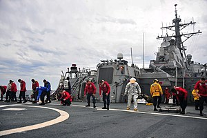 US Navy 120118-N-OP638-043 Sailors assigned to the Arleigh Burke-class guided-missile destroyer USS Porter (DDG 78) conduct a foreign object damage.jpg