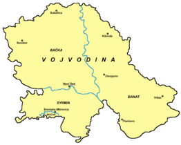 Kaart van Autonomna Pokrajina Vojvodina Аутономна Покрајина Војводина Vajdaság Autonóm Tartomány Autonome Provincie Vojvodina