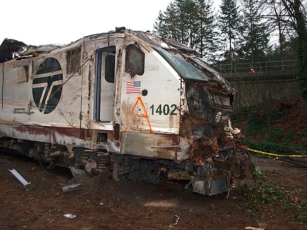 Damage to the locomotive after the crash.