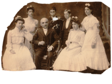 Sepia tone photo of 1880's Confirmation class in formal wear