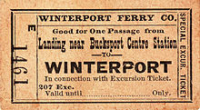 Winterport Ferry Co. ticket for travel between Winterport and Bucksport in the 1920s Winterport Ferry Co. ticket Bucksport Centre to Winterport 1920s.jpg