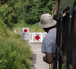 A man wearing a bucket hat Wirksworth MMB 01 Ecclesbourne Valley Railway 101XXX.jpg