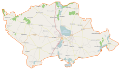 Mapa konturowa gminy Żnin, w centrum znajduje się punkt z opisem „Żnin”