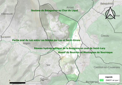 Carte des ZNIEFF de type 1 sur la commune.