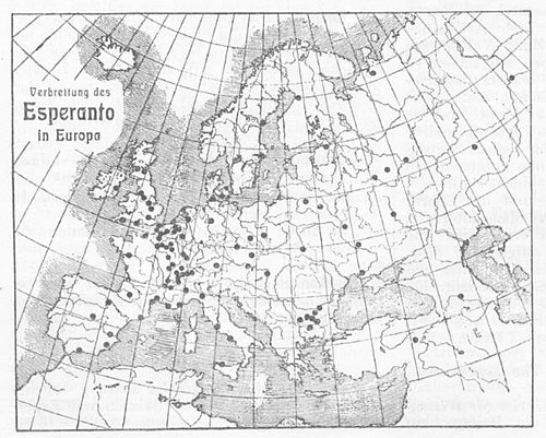 Map of Esperanto groups in Europe in 1905