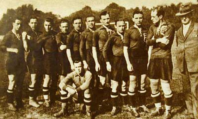 1924 Maygar team; Károly Fogl, Zoltán Opata, Ferenc Hirzer, Rudolf Jeny, József Eisenhoffer, Béla Guttmann, Gyula Mándi, Gábor Obitz, József Braun, Gy