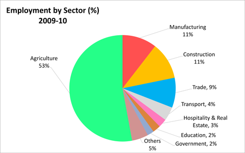 Wykres kołowy zatrudnienia według sektorów gospodarki.