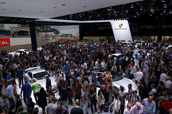 Inside the Porsche pavilion at the IAA 2013 in Frankfurt