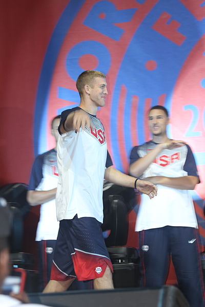 Plumlee with Team USA at the 2014 World Basketball Festival