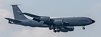 A KC-135R Stratotanker, tail number 63-8888, on final approach at Kadena Air Base in Okinawa, Japan in March 2020. It is assigned to the 909th Air Refueling Squadron at Kadena AB.