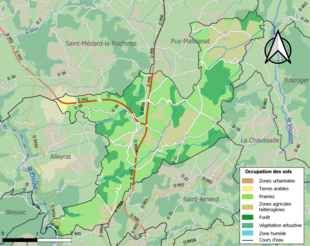 Barevná mapa znázorňující využití půdy.