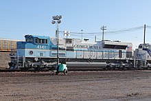 The EMD SD70ACe locomotive known as Union Pacific 4141 used to transport the remains of George H. W. Bush on a funeral train from Spring, Texas, to his presidential library in College Station for interment on December 6, 2018. 4141 at Proviso (32459168578).jpg