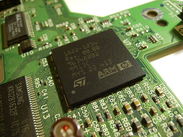 An ARM processor in a Hewlett-Packard PSC-1315 printer, produced for HP by STMicroelectronics