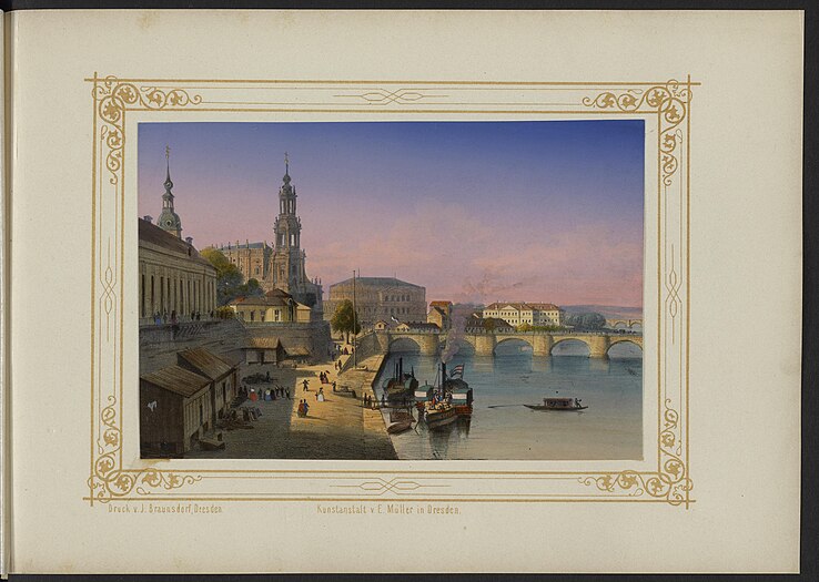 Ansicht von Dresden, Terrassenufer aus: Album von Dresden. E. Müller, Dresden ca. 1850