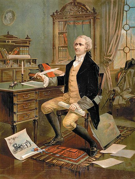 Portrait of Hamilton authoring the first draft of the U.S. Constitution in 1787