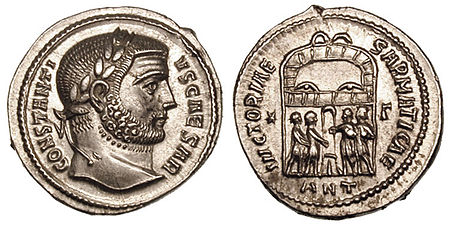 Argenteus struck under Constantius Chlorus, weighing 3.36 g. Argenteus-Constantius I-antioch RIC 033a.jpg