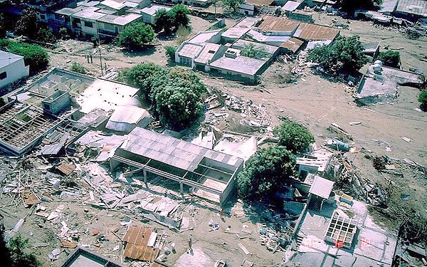 Only a few buildings and structures remained standing after the mud and debris flows ravaged the town of Armero