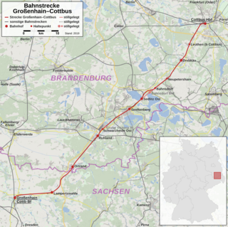 Rute for jernbanelinjen Grossenhain - Cottbus