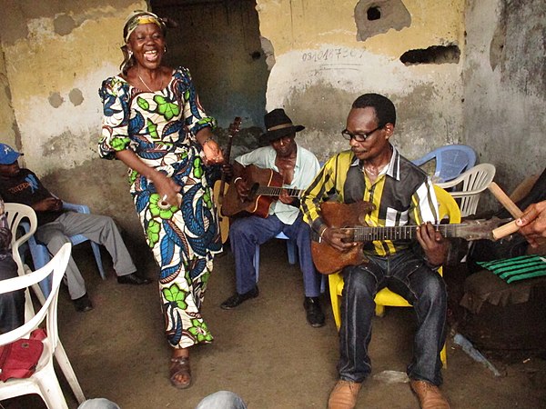 Bakolo Music International, the oldest traditional Congolese rumba music group, during a rehearsal in 2014