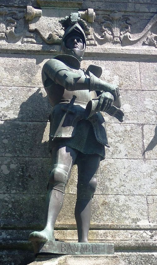 Statue of Pierre Terrail, Seigneur de Bayard, in Sainte-Anne-d'Auray, France. 1893 statue.