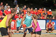 Deutsch: Beachhandball Europameisterschaften 2019 (Beach handball Euro); Tag 1: 2. Juli 2019 – Männer, Vorrunde Gruppe A, Deutschland-Norwegen 2:0 (22:14, 22:20) English: Beach handball Euro; Day 1: 2 July 2019 – Men Preliminary Round Group A – Germany-Norway 2:0 (22:14, 22:20)