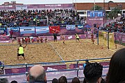 Deutsch: Beachhandball bei den Olympischen Jugendspielen 2018; Tag 6, 12. Oktober 2018; Mädchen, Hauptrundenspiel – Chinese Taipei (Taiwan)-Argentinien 1:2 English: Beach handball at the 2018 Summer Youth Olympics at 12 October 2018 – Girls Main Round – Chinese Taipei (Taiwan)-Argentina 1:2