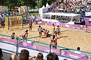 Deutsch: Beachhandball bei den Olympischen Jugendspielen 2018; Tag 3, 9. Oktober 2018; Mädchen, Vorrunde, Gruppe A - Chinese Taipei (Taiwan)-Mauritius 2:0 English: Beach handball at the 2018 Summer Youth Olympics at 9 October 2018 – Girls Preliminary Round Group A‎ – Chinese Taipei-Mauritius 2:0