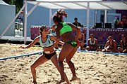 Deutsch: Beachhandball bei den Olympischen Jugendspielen 2018; Tag 4, 10. Oktober 2018; Mädchen, Vorrunde, Gruppe A - Venezuela-Paraguay 1:2 English: Beach handball at the 2018 Summer Youth Olympics at 10 October 2018 – Girls Preliminary Round Group A - Venezuela-Paraguay 1:2