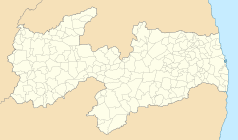 Mapa konturowa Paraíba, po prawej nieco u góry znajduje się punkt z opisem „Arara”