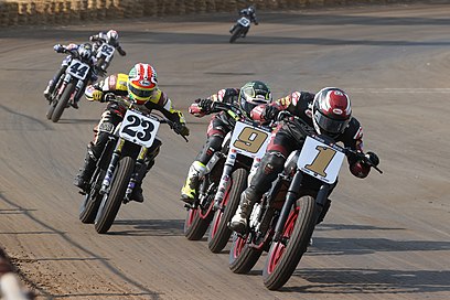 Briar Bauman leads the AFT SuperTwins pack at the 2020 Springfield Mile. Photo: Brian J Nelson BrianJNelson2020SpringfieldMile.jpg