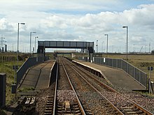 A picture depicting the two platforms of Redcar British Steel with a footbridge over it