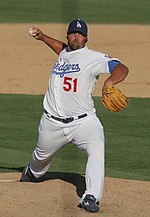 Jonathan Broxton's tenure with the Dodgers ended when he left as a free agent after the 2011 season Broxton pitch.jpg