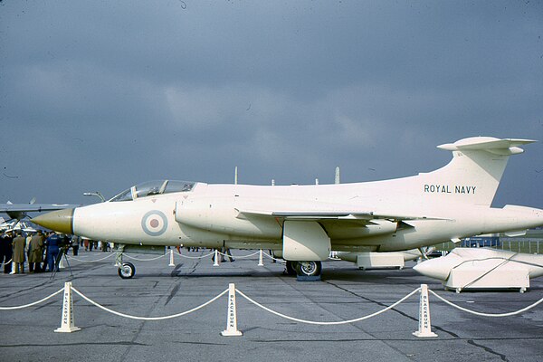 Buccaneer S.1 at the 1962 Farnborough Airshow; the anti-flash white colour scheme is for the nuclear strike role