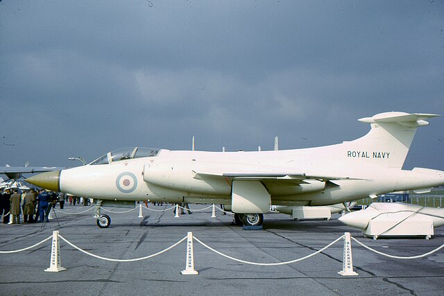 Buccaneer S.1 at the 1962 Farnborough Airshow; the anti-flash white colour scheme is for the nuclear strike role