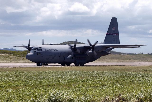 A C-130H Hercules of the 105th Airlift Squadron in 2002. The 105th is the oldest unit in the Tennessee Air National Guard, having over 90 years of ser
