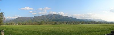 Mountain rising above Cades Cove Cades Cove Panorama.JPG