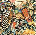 Ejército moro (derecha) de Al-Mansur durante la Reconquista en la Batalla de San Esteban de Gormaz, de Cantigas de Alfonso X el Sabio