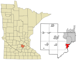 Location of the city of Carver within Carver County, Minnesota