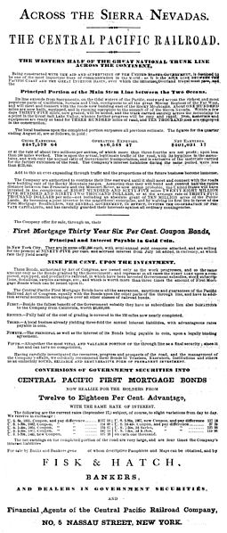 Advertisement for CPRR First Mortgage Bonds (1867)