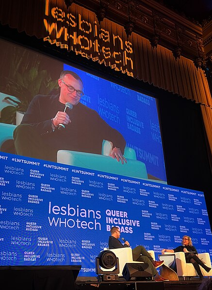 File:Chasten Buttigieg and Debbie Millman talk during their keynote session at the Lesbians Who Tech & Allies Summit.jpg