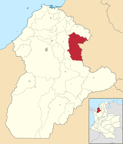 Posizione del comune e della città di Sahagún, Córdoba, nel dipartimento di Córdoba della Colombia.