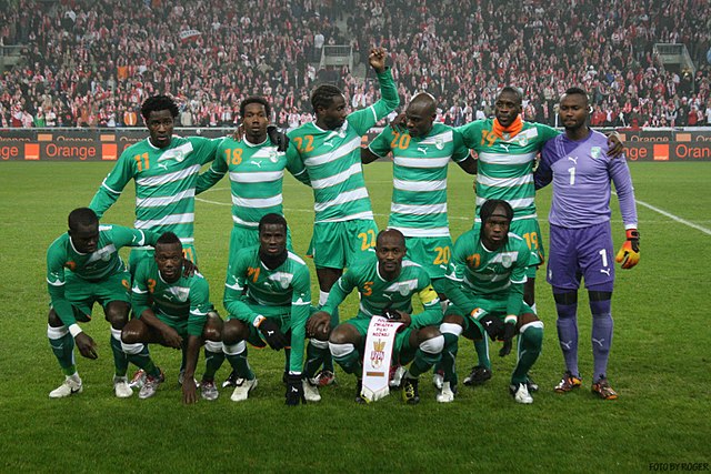 Ivory Coast national team lineup before a match against Poland in 2010