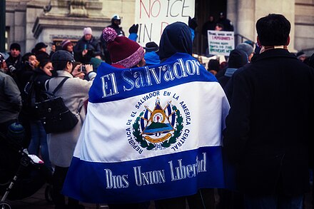 El Salvador flag in A Day Without Immigrants March & Rally