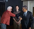 Elbow bump Barack Obama + Steve Martin & Jim Parsons (2013).jpg
